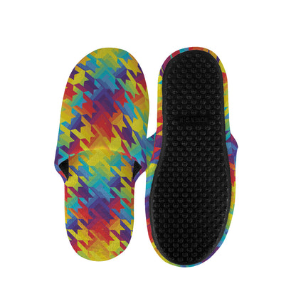 Rainbow Houndstooth Pattern Print Slippers
