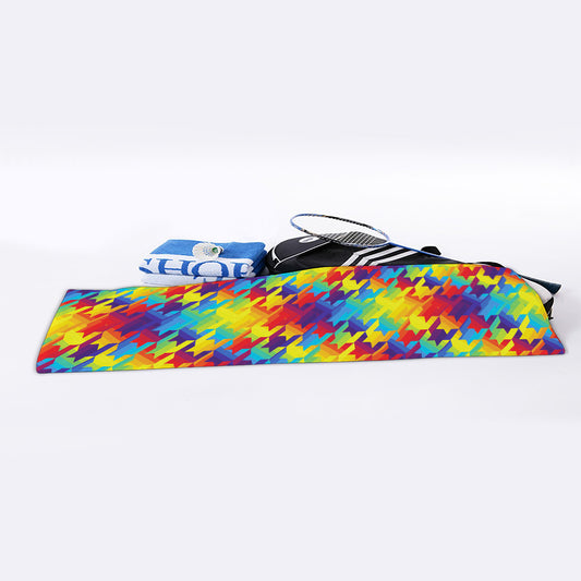 Rainbow Houndstooth Pattern Print Sports Towel
