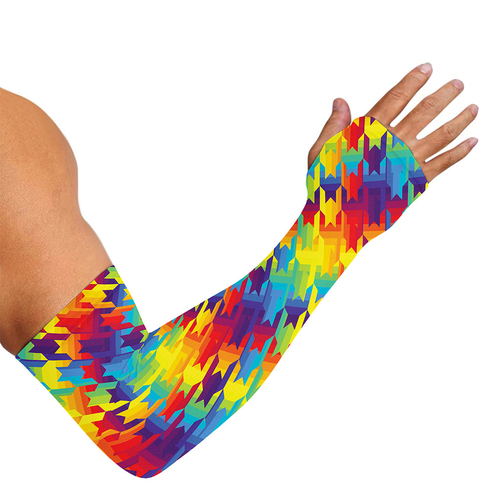 Rainbow Houndstooth Pattern Print Sun Protection Arm Sleeves