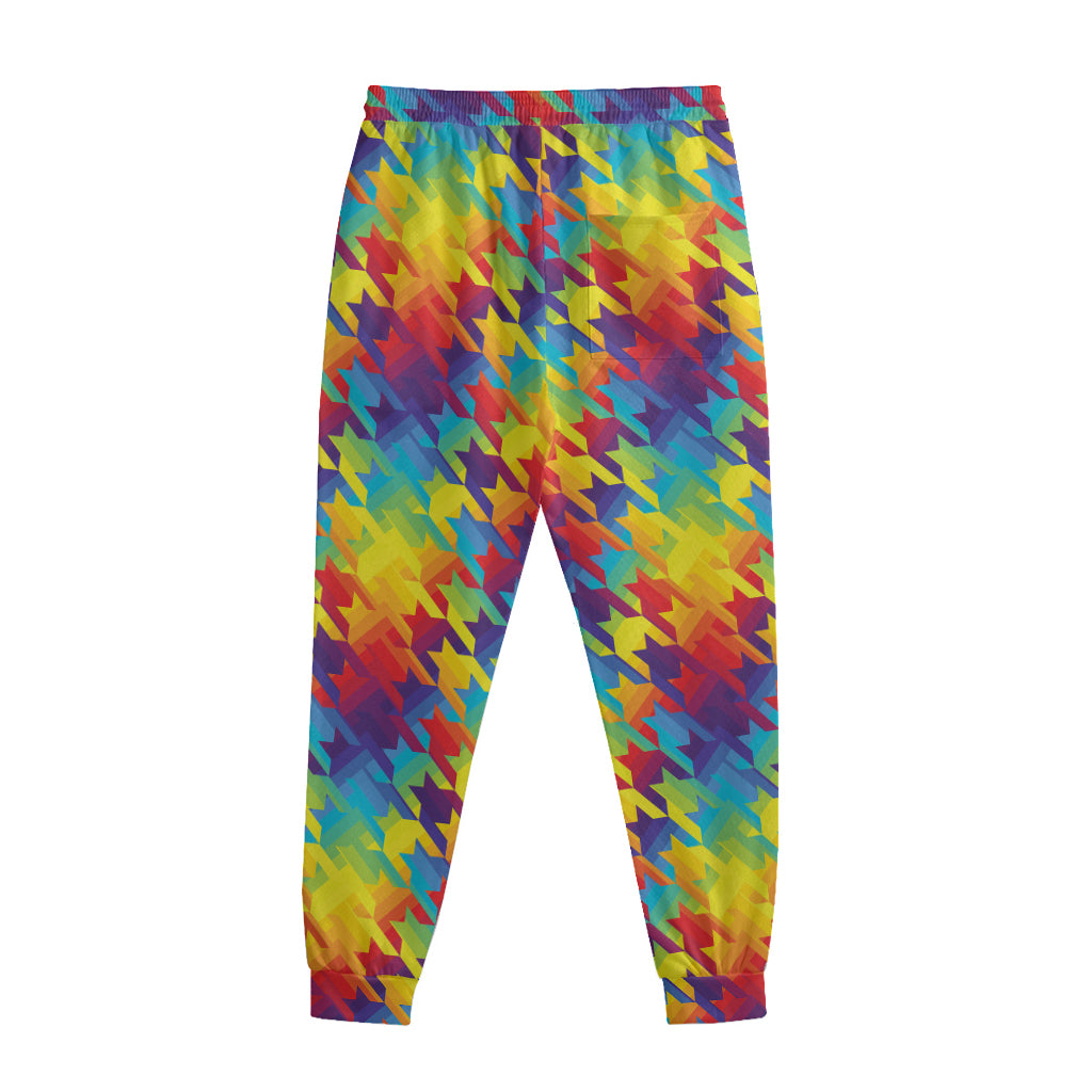 Rainbow Houndstooth Pattern Print Sweatpants