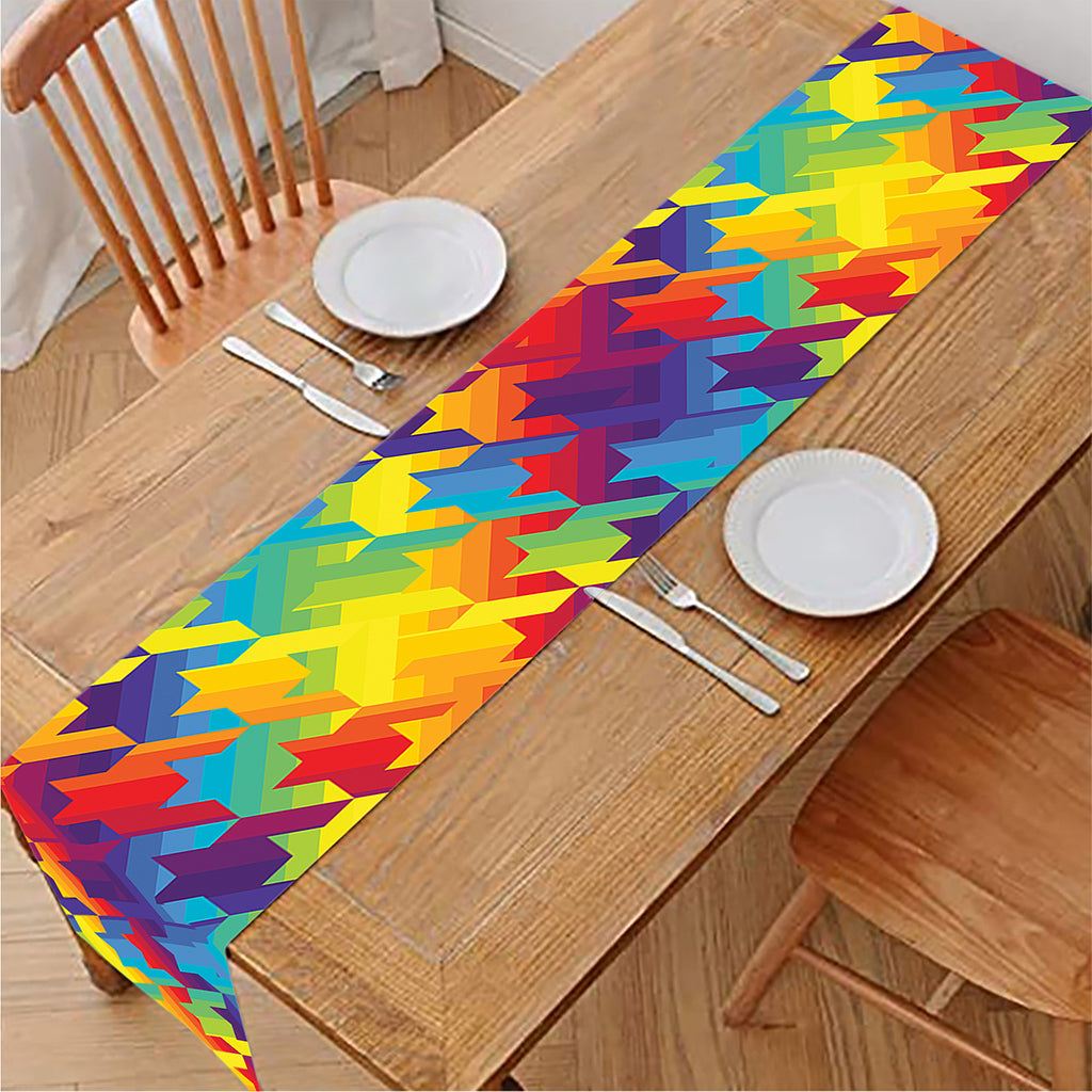 Rainbow Houndstooth Pattern Print Table Runner