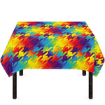 Rainbow Houndstooth Pattern Print Tablecloth