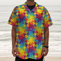 Rainbow Houndstooth Pattern Print Textured Short Sleeve Shirt