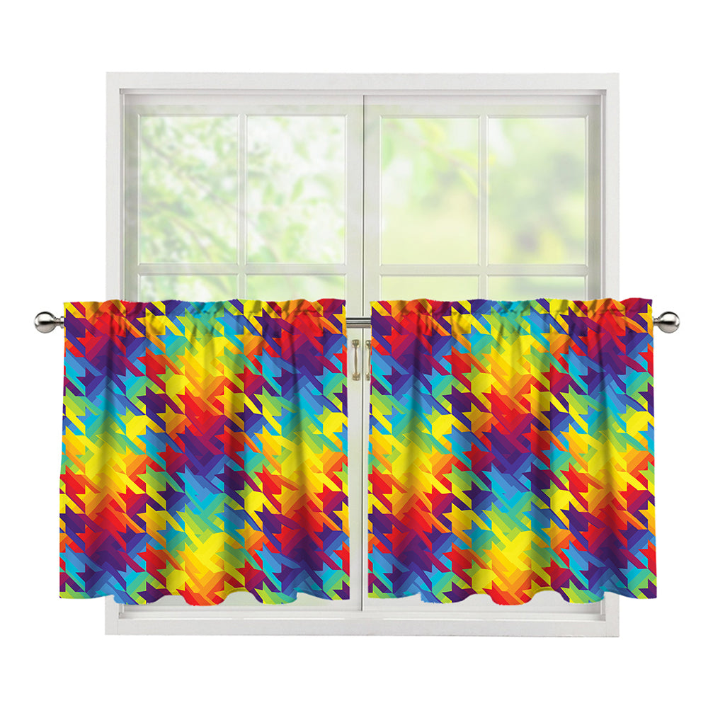 Rainbow Houndstooth Pattern Print Tier Curtains