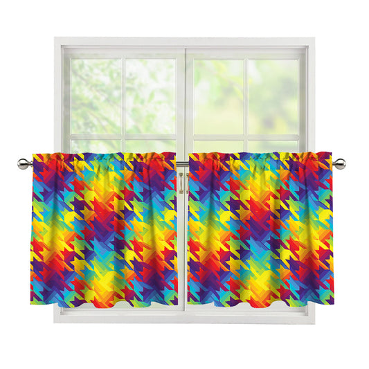 Rainbow Houndstooth Pattern Print Tier Curtains