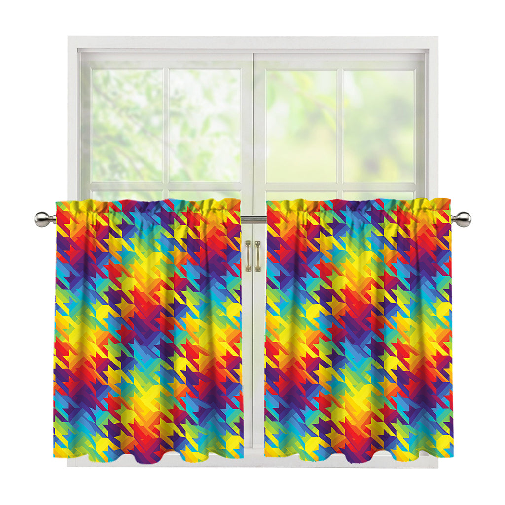 Rainbow Houndstooth Pattern Print Tier Curtains