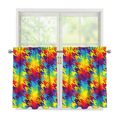 Rainbow Houndstooth Pattern Print Tier Curtains