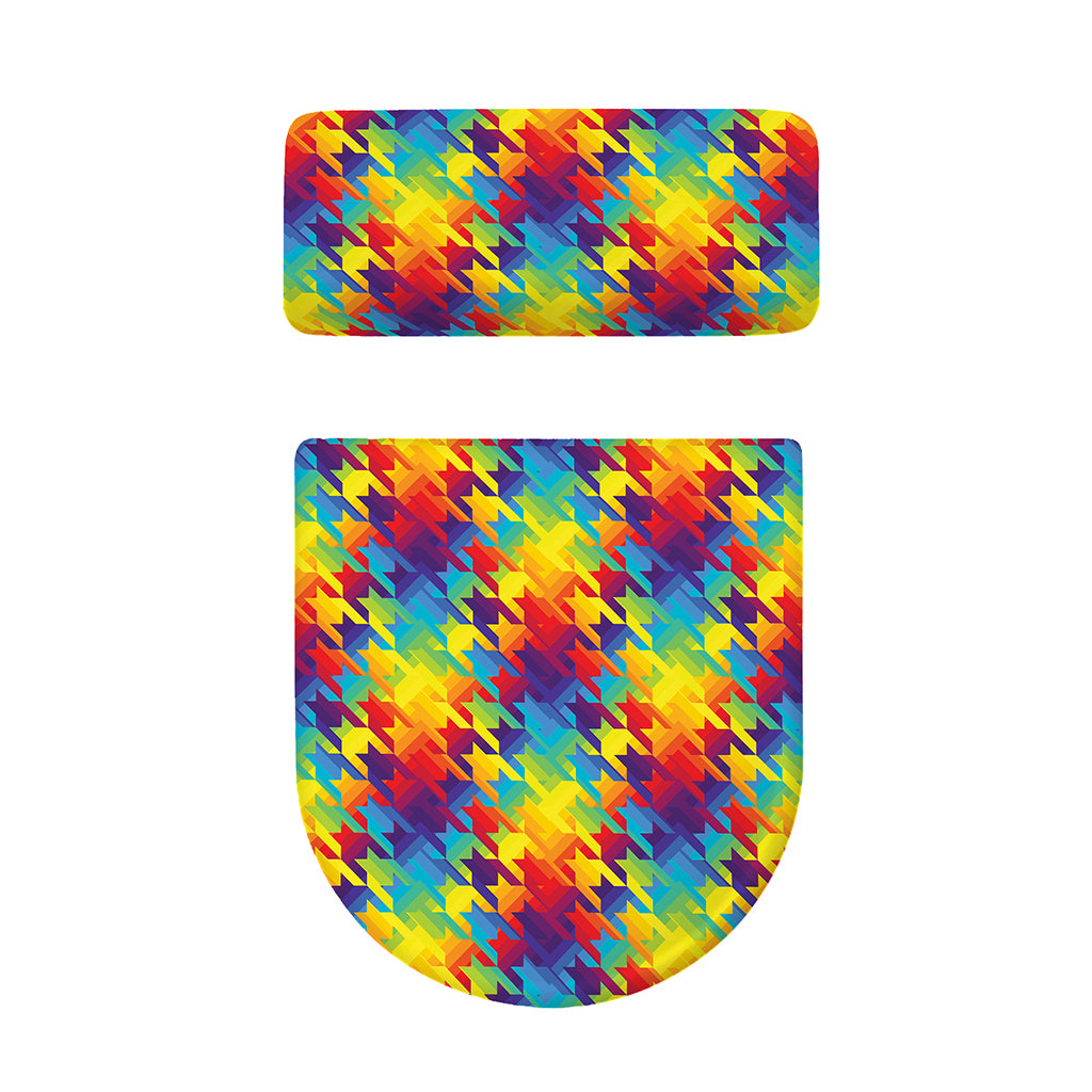 Rainbow Houndstooth Pattern Print Toilet Lid And Tank Cover Set
