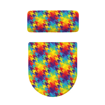 Rainbow Houndstooth Pattern Print Toilet Lid And Tank Cover Set