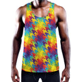Rainbow Houndstooth Pattern Print Men's Workout Tank Top