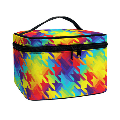 Rainbow Houndstooth Pattern Print Travel Makeup Bag