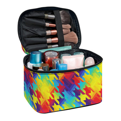 Rainbow Houndstooth Pattern Print Travel Makeup Bag