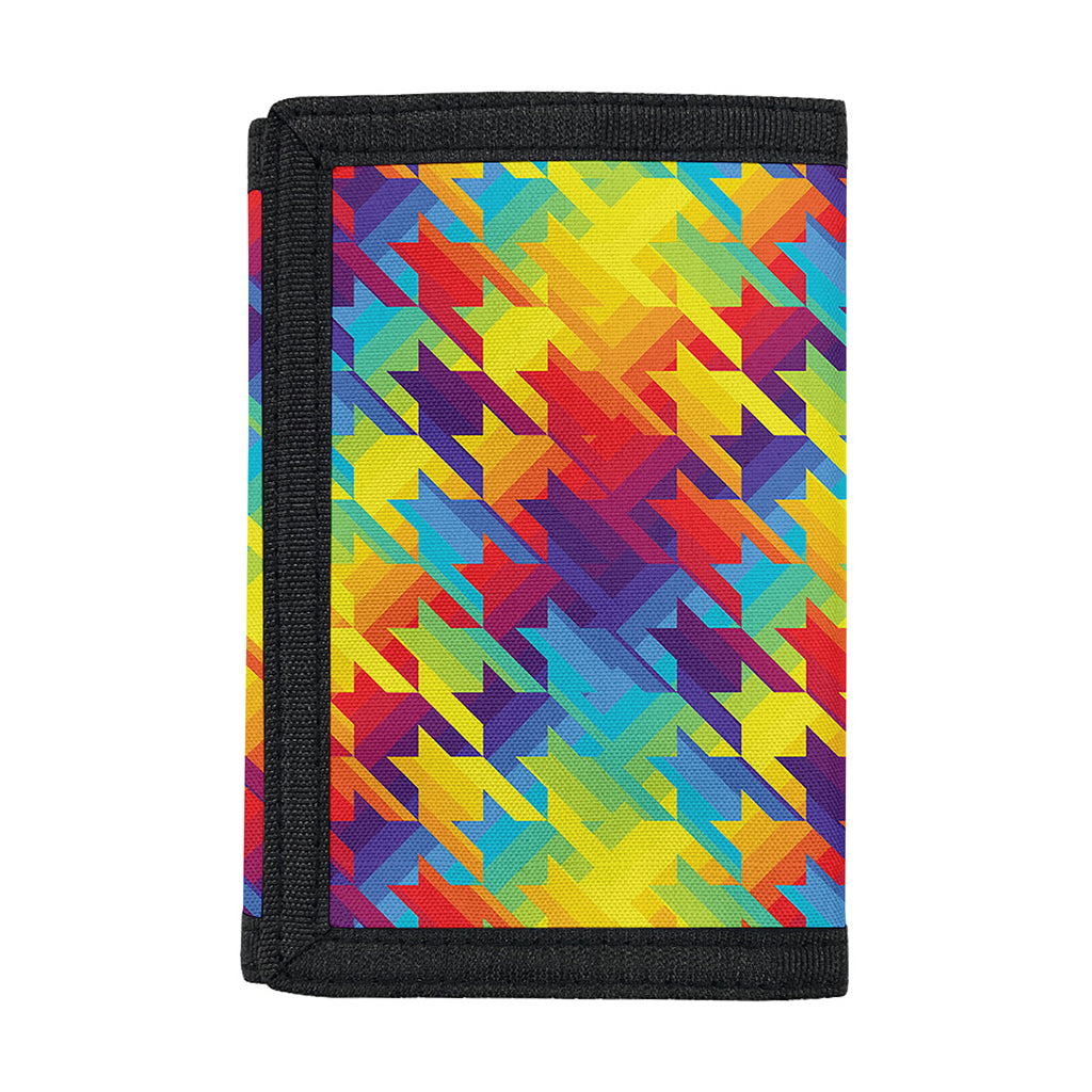 Rainbow Houndstooth Pattern Print Trifold Wallet