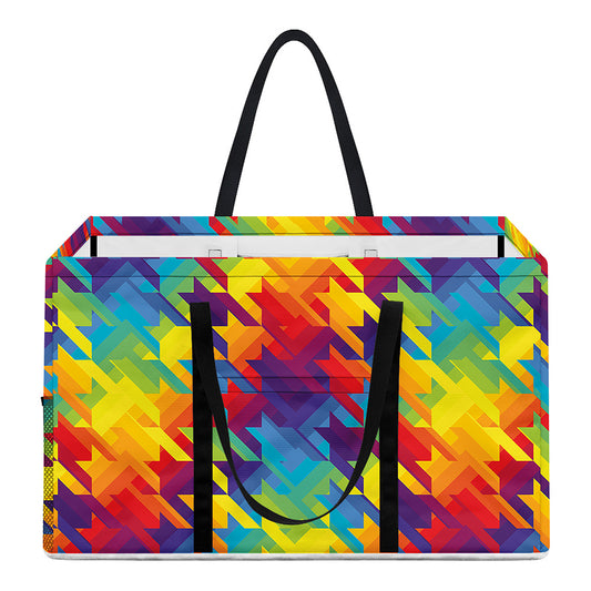 Rainbow Houndstooth Pattern Print Utility Tote Bag