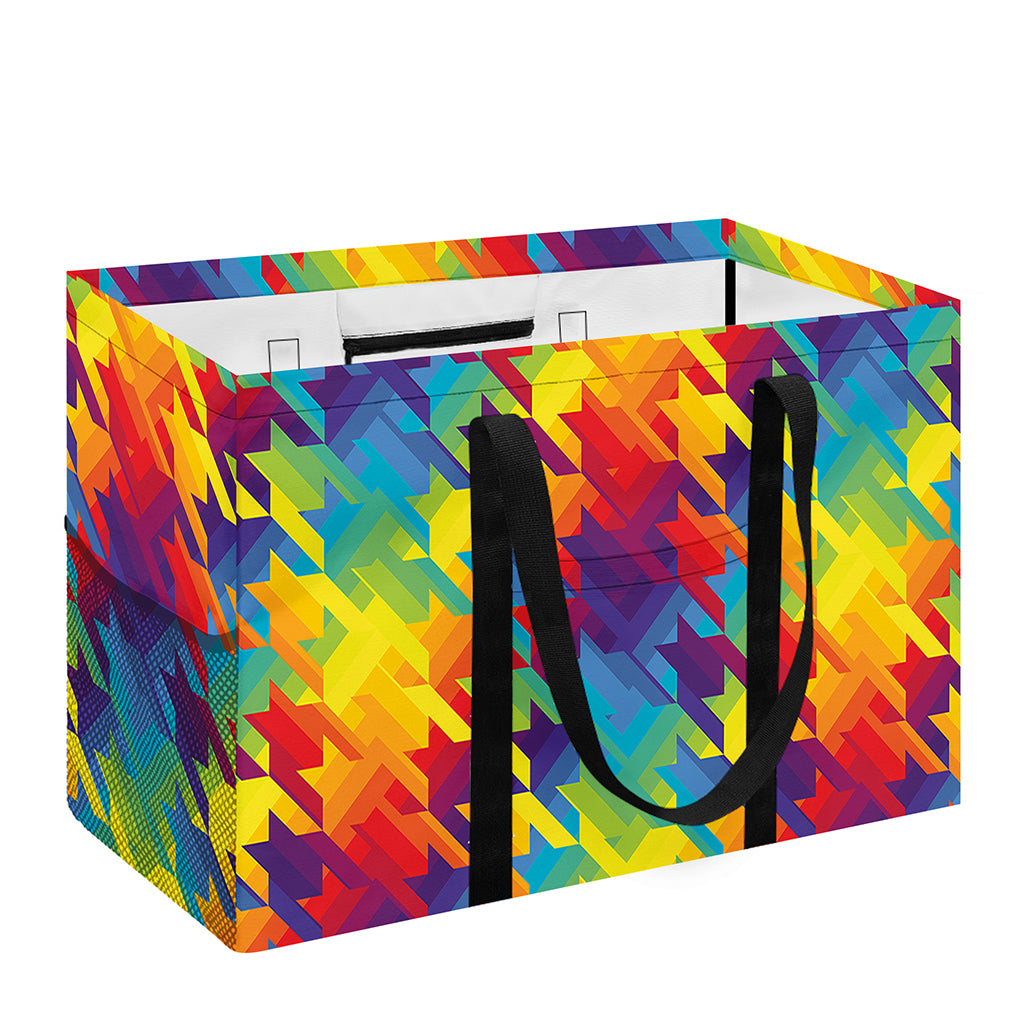 Rainbow Houndstooth Pattern Print Utility Tote Bag