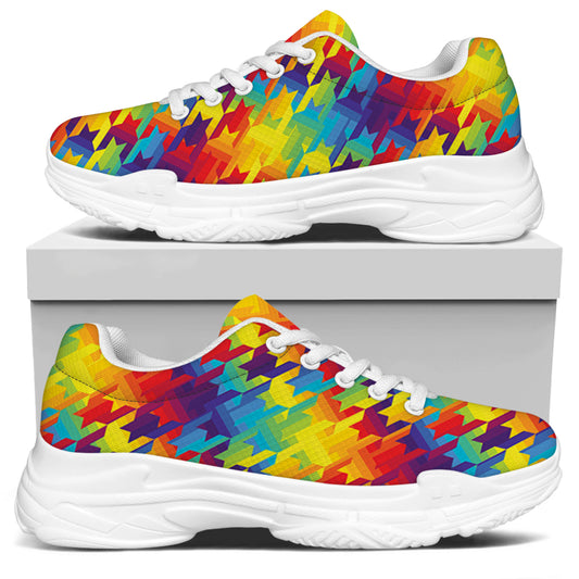 Rainbow Houndstooth Pattern Print White Chunky Shoes