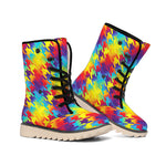 Rainbow Houndstooth Pattern Print Winter Boots