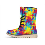 Rainbow Houndstooth Pattern Print Winter Boots