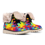 Rainbow Houndstooth Pattern Print Winter Boots