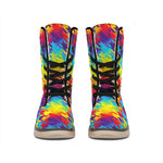 Rainbow Houndstooth Pattern Print Winter Boots