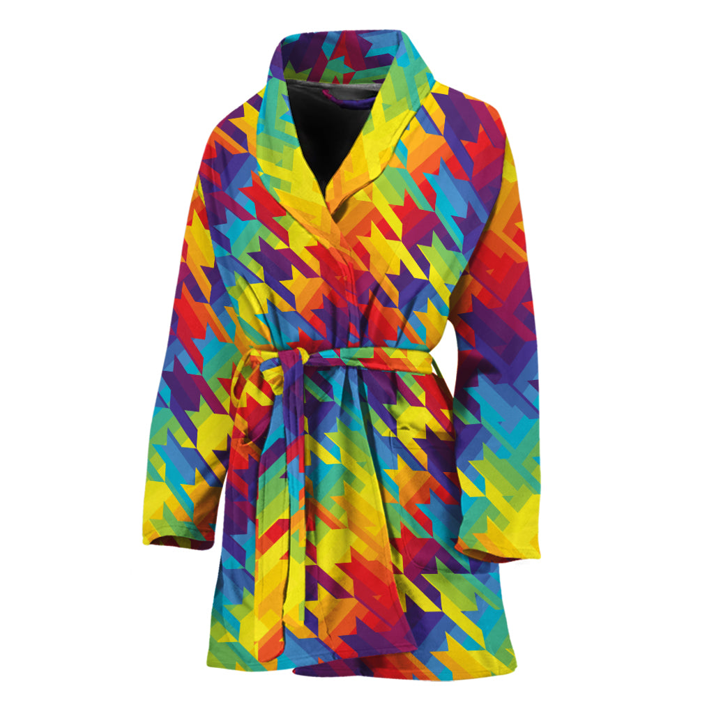 Rainbow Houndstooth Pattern Print Women's Bathrobe