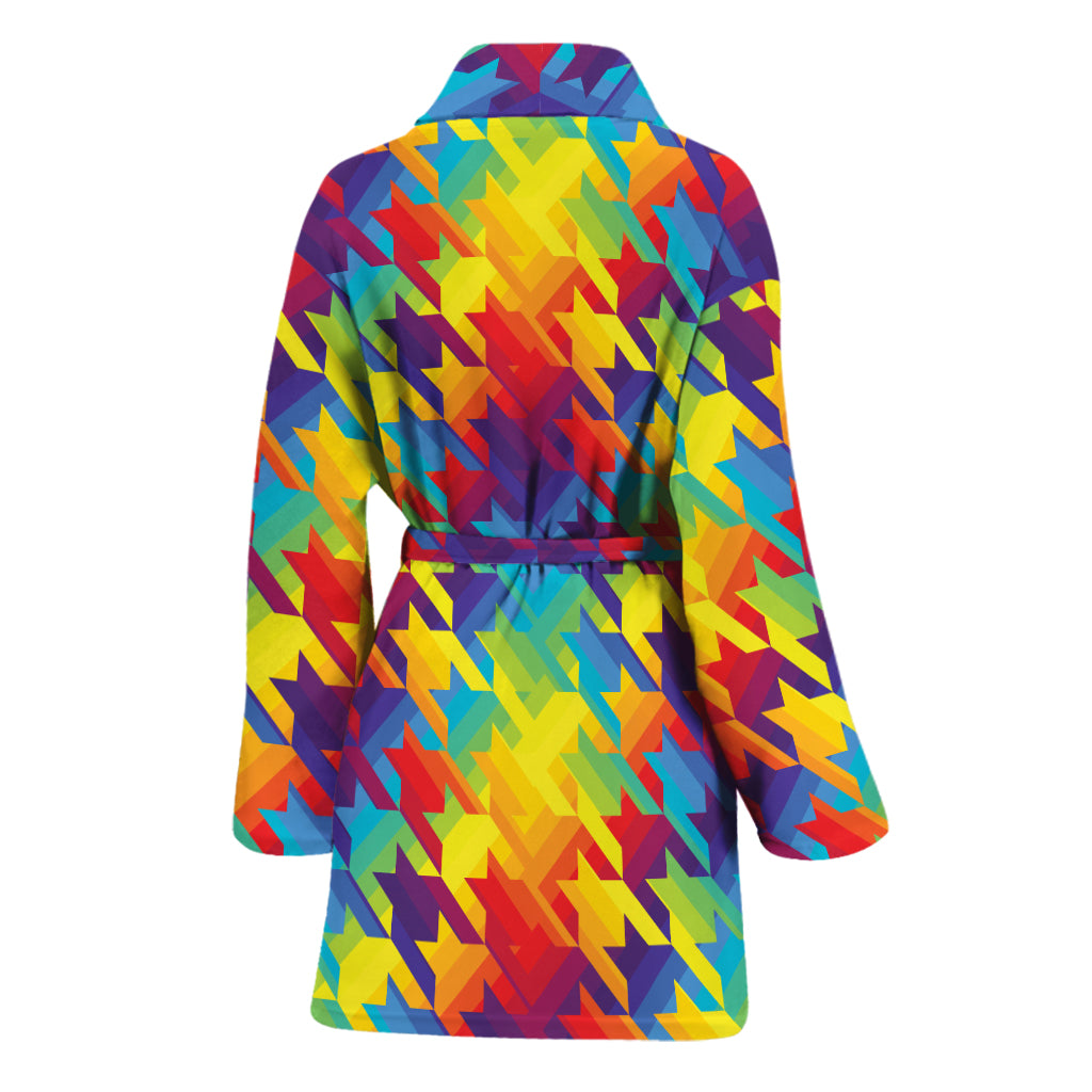 Rainbow Houndstooth Pattern Print Women's Bathrobe