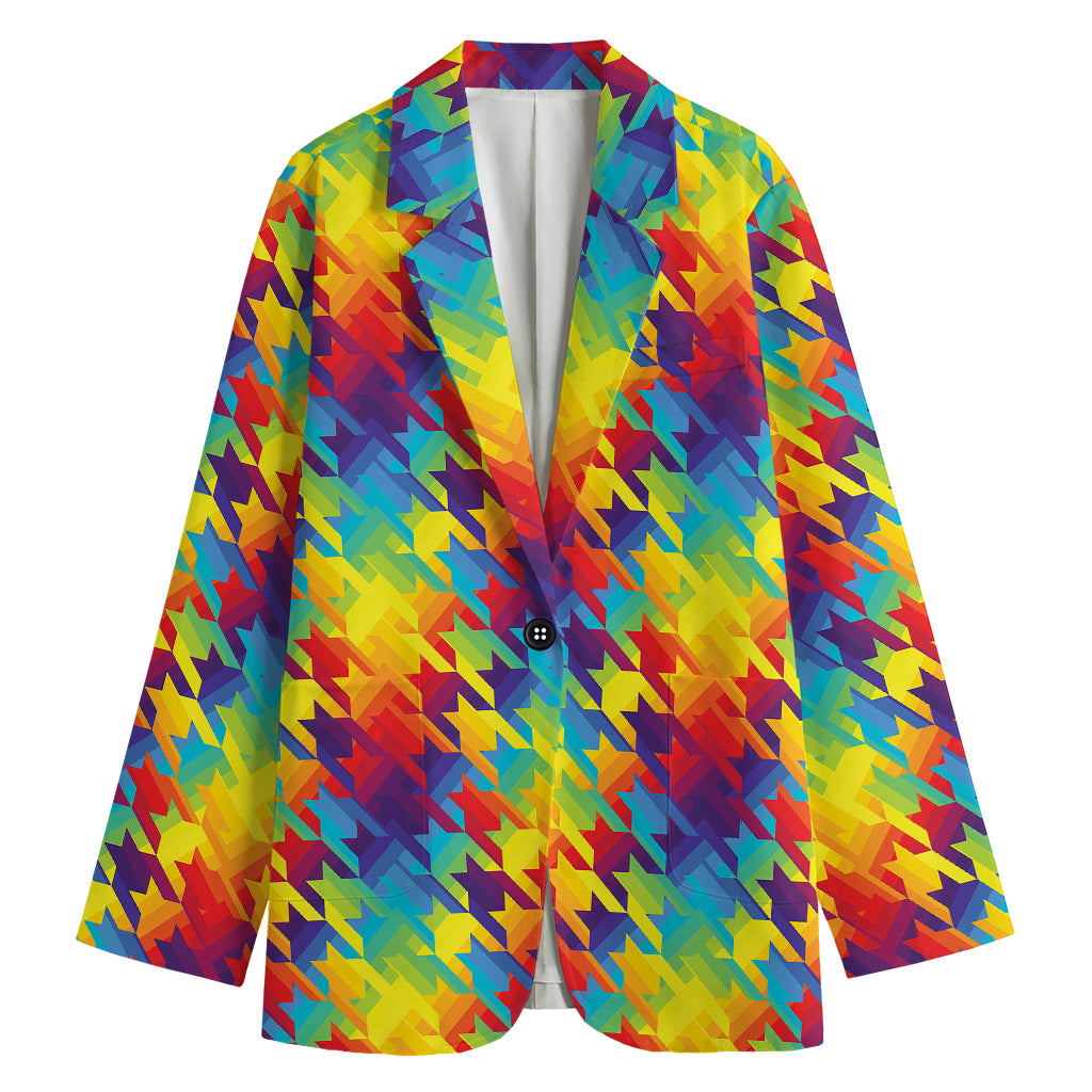 Rainbow Houndstooth Pattern Print Women's Blazer