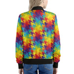 Rainbow Houndstooth Pattern Print Women's Bomber Jacket