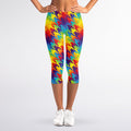 Rainbow Houndstooth Pattern Print Women's Capri Leggings