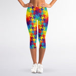 Rainbow Houndstooth Pattern Print Women's Capri Leggings