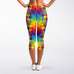 Rainbow Houndstooth Pattern Print Women's Capri Leggings