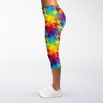 Rainbow Houndstooth Pattern Print Women's Capri Leggings