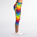 Rainbow Houndstooth Pattern Print Women's Capri Leggings