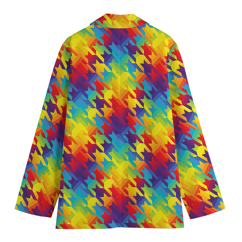 Rainbow Houndstooth Pattern Print Women's Cotton Blazer