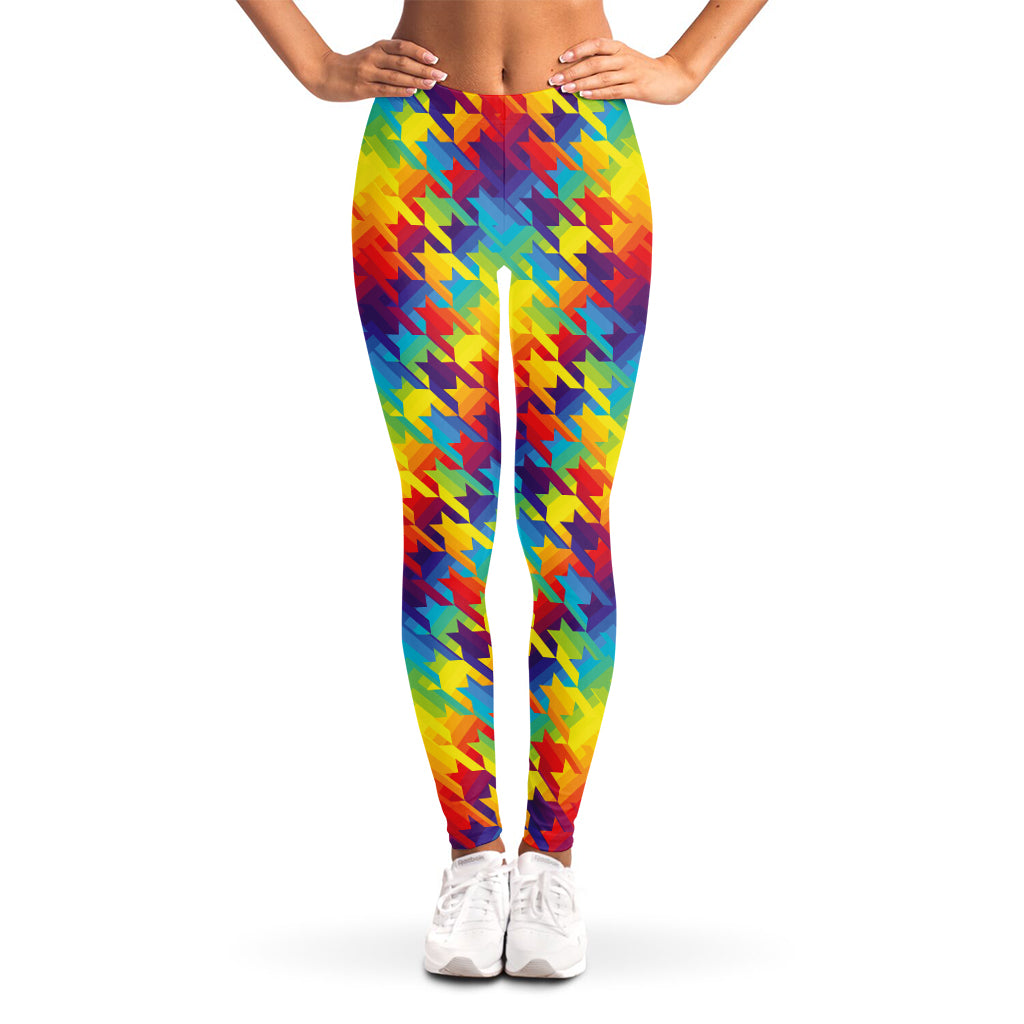 Rainbow Houndstooth Pattern Print Women's Leggings