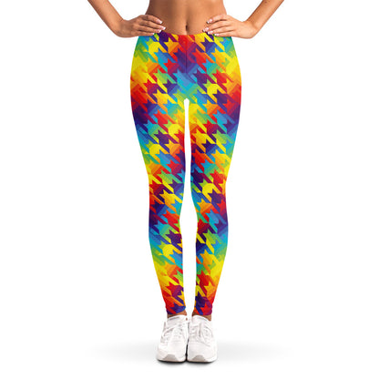Rainbow Houndstooth Pattern Print Women's Leggings