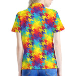 Rainbow Houndstooth Pattern Print Women's Polo Shirt