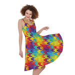 Rainbow Houndstooth Pattern Print Women's Sleeveless Dress