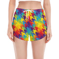 Rainbow Houndstooth Pattern Print Women's Split Running Shorts