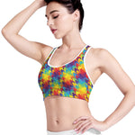 Rainbow Houndstooth Pattern Print Women's Sports Bra