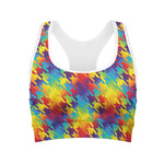 Rainbow Houndstooth Pattern Print Women's Sports Bra