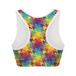 Rainbow Houndstooth Pattern Print Women's Sports Bra