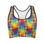 Rainbow Houndstooth Pattern Print Women's Sports Bra