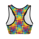 Rainbow Houndstooth Pattern Print Women's Sports Bra