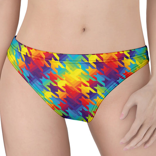 Rainbow Houndstooth Pattern Print Women's Thong