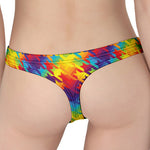 Rainbow Houndstooth Pattern Print Women's Thong