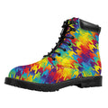 Rainbow Houndstooth Pattern Print Padded Collar Lace Up Boots