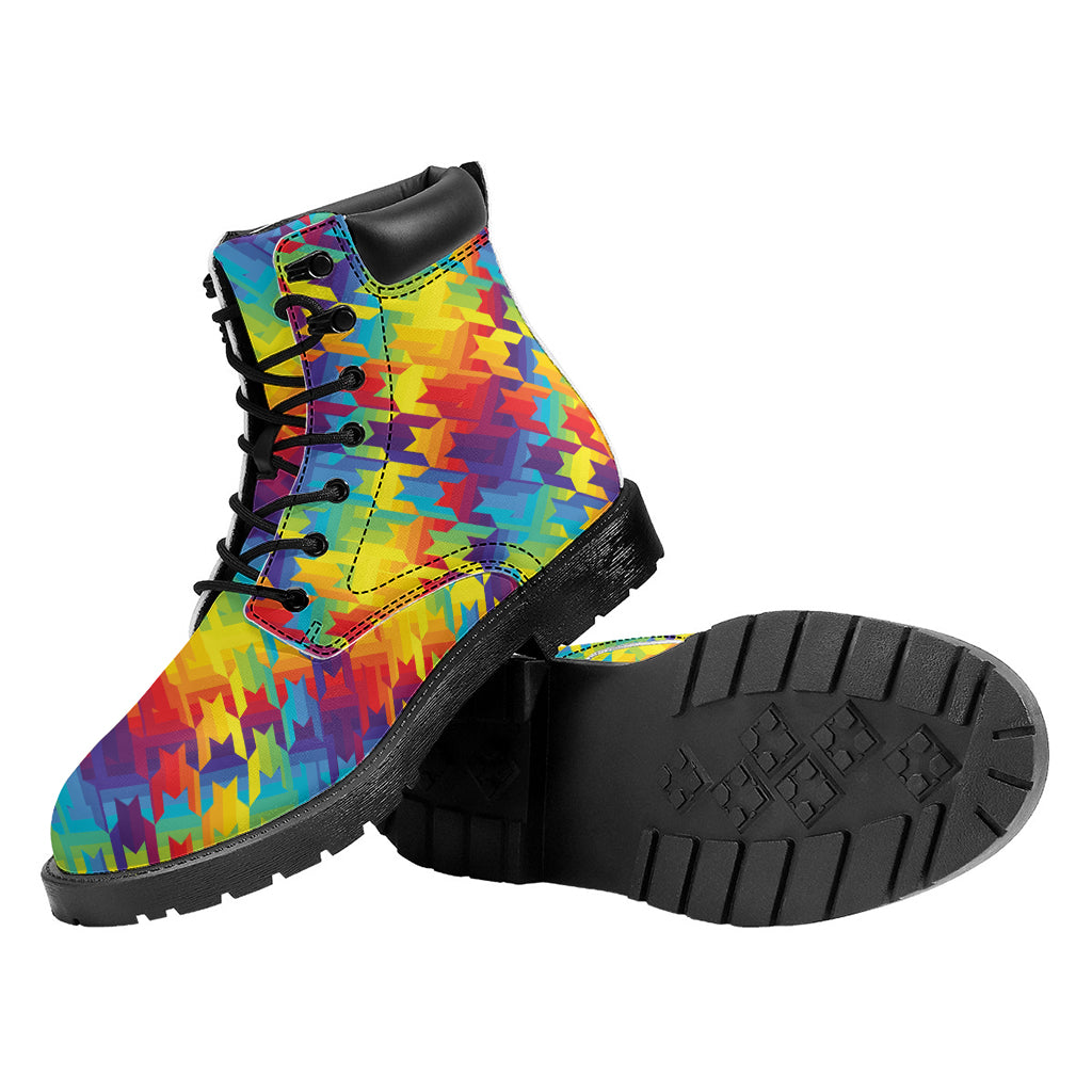 Rainbow Houndstooth Pattern Print Work Boots