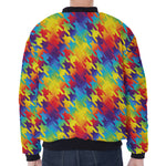 Rainbow Houndstooth Pattern Print Zip Sleeve Bomber Jacket