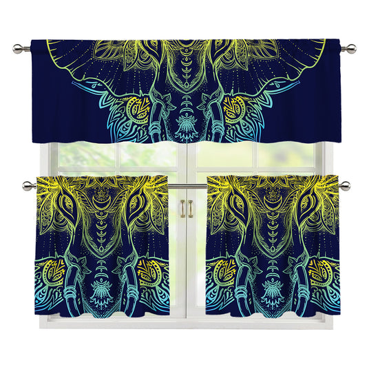 Rainbow Indian Elephant Print 3 Piece Kitchen Curtains